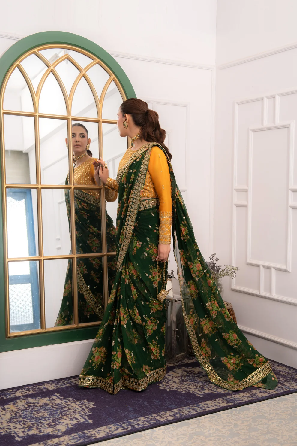 Aneela's Green Chiffon Saree Collection Replica - Image 2