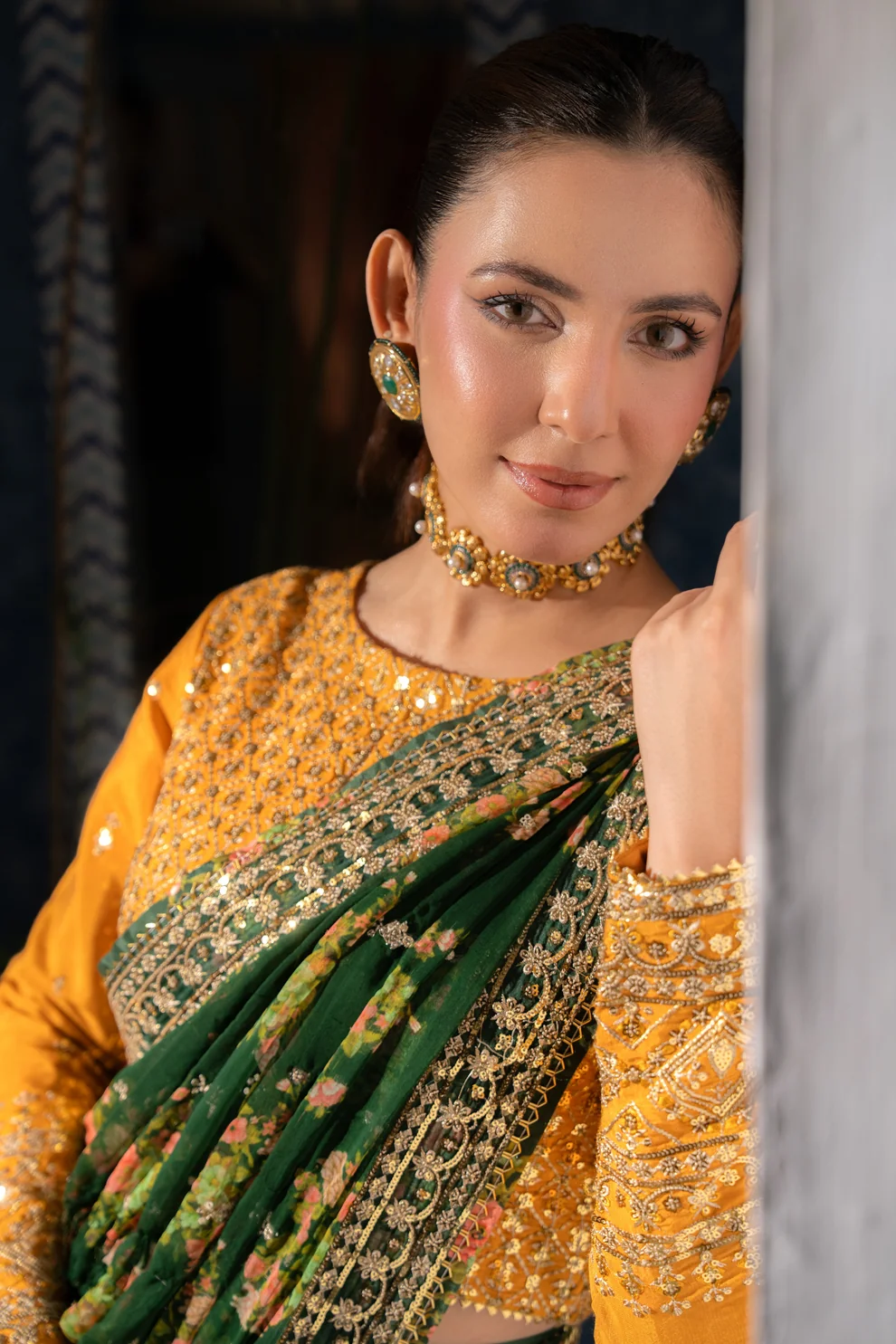 Aneela's Green Chiffon Saree Collection Replica - Image 4