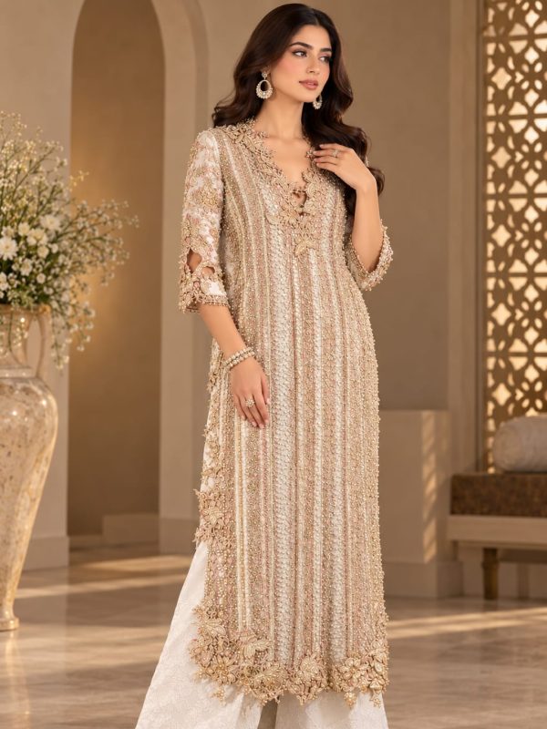 Sana Safinaz White Formal Collection Indian Raw Silk Replica