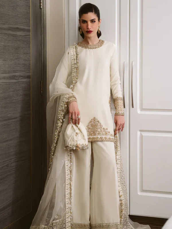 Zaib White Silky Velvet Formal Collection Replica