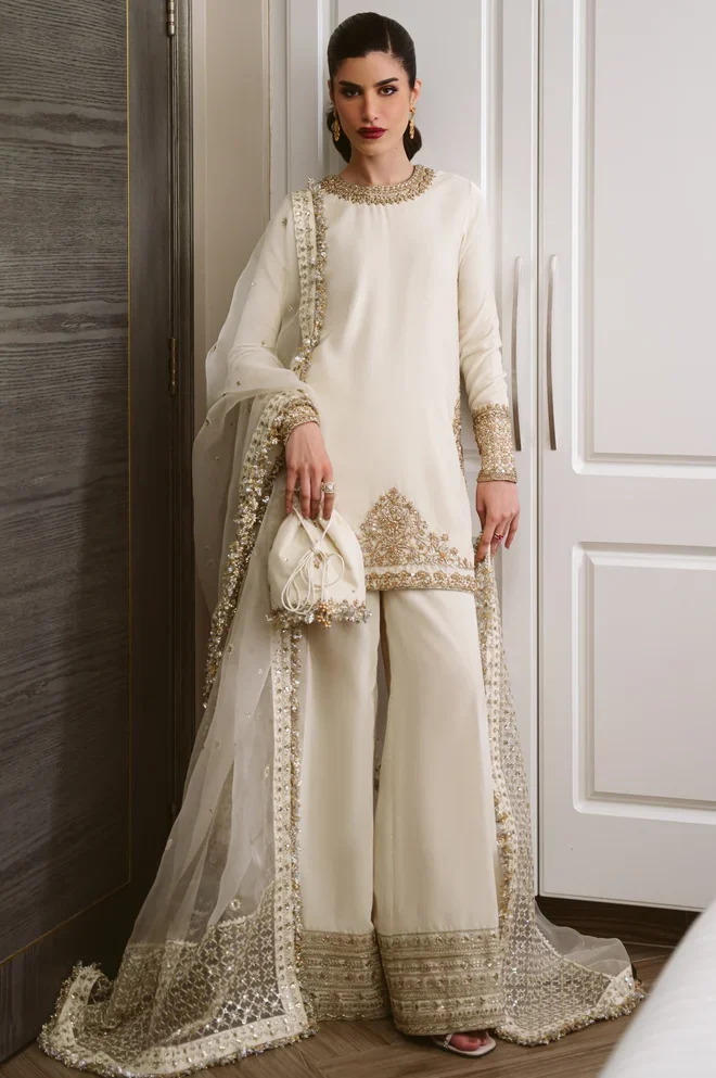 Zaib White Silky Velvet Formal Collection Replica