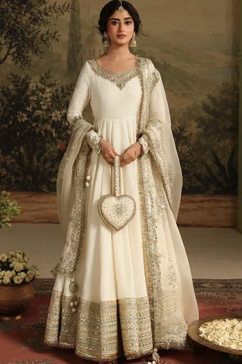 Shrenz White Raw Silk Formal Collection Replica