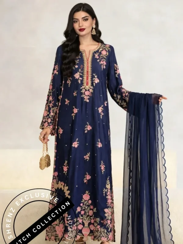 Shrenz 3 Piece Stitched Silk Pret Collection