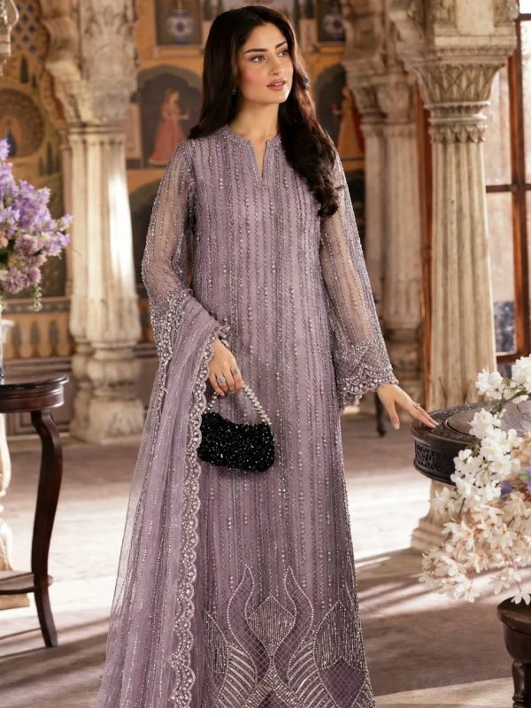 Shrenz Purple Soft Net Cutdana Formal Collection Replica