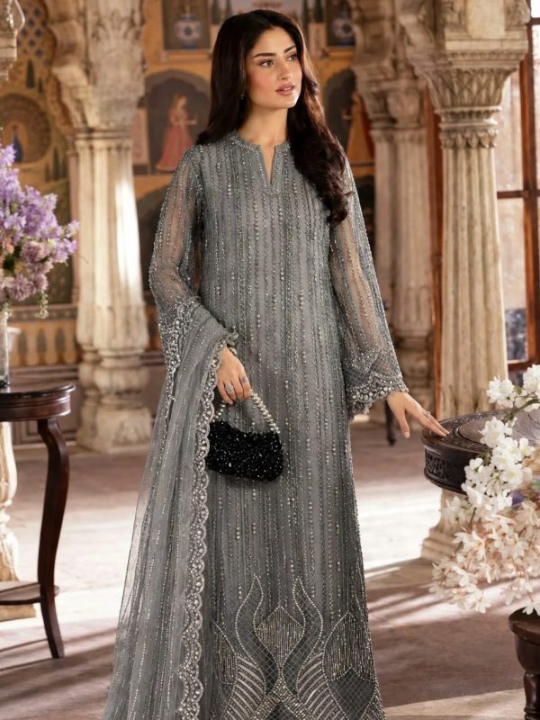 Shrenz Silver Soft Net Cutdana Formal Collection Replica