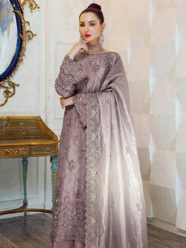 Shrenz Purple Cutdana Sheesha Silk Formal Collection Replica