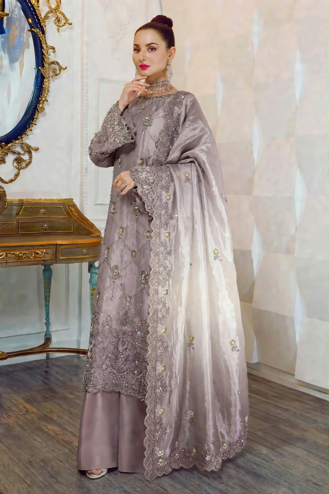 Shrenz Purple Cutdana Sheesha Silk Formal Collection Replica - Image 2