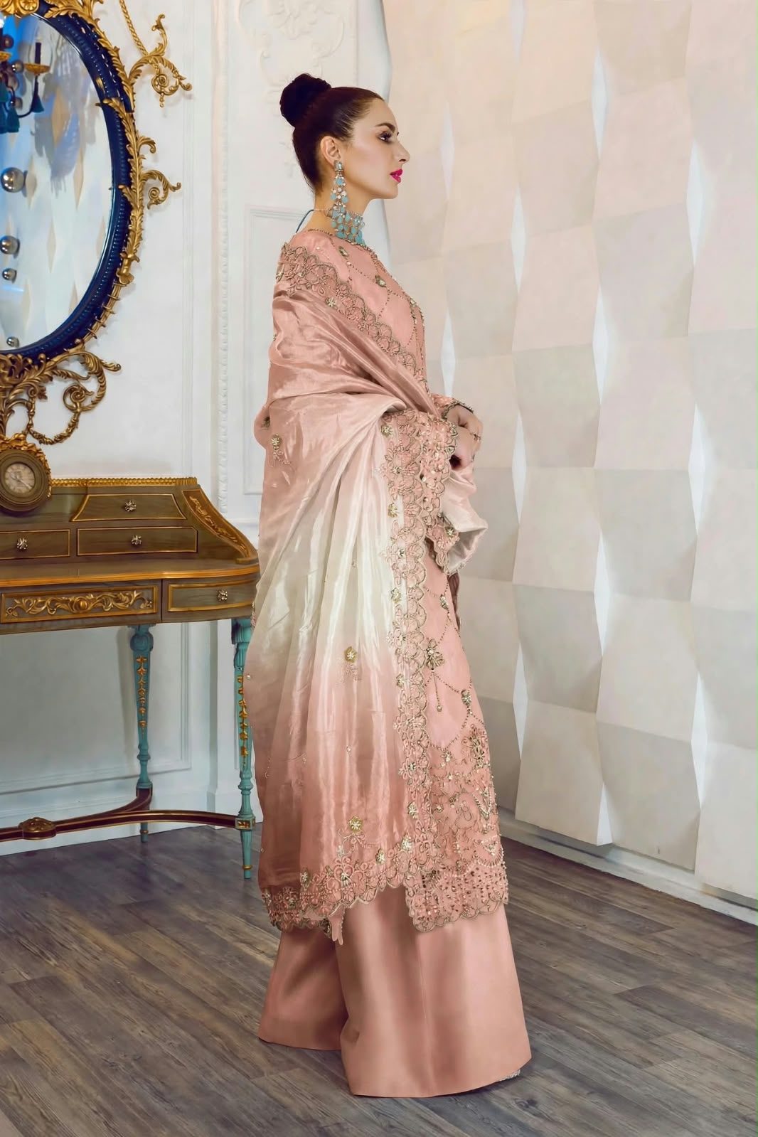 Shrenz Pink Cutdana Sheesha Silk Formal Collection Replica - Image 2