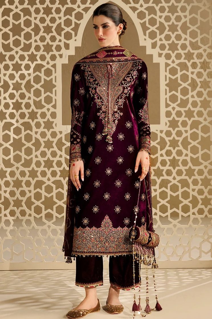 Jazmin Maroon Velvet Winter Collection Replica