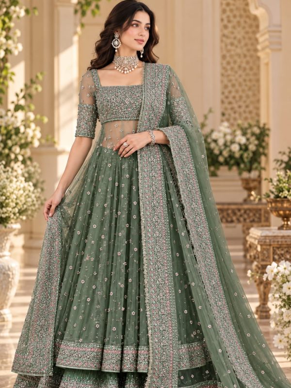 Hussain Rehar Green Bridal Collection Net Maxi Replica
