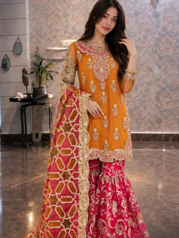 Shrenz Orange Organza Bridal Collection Replica