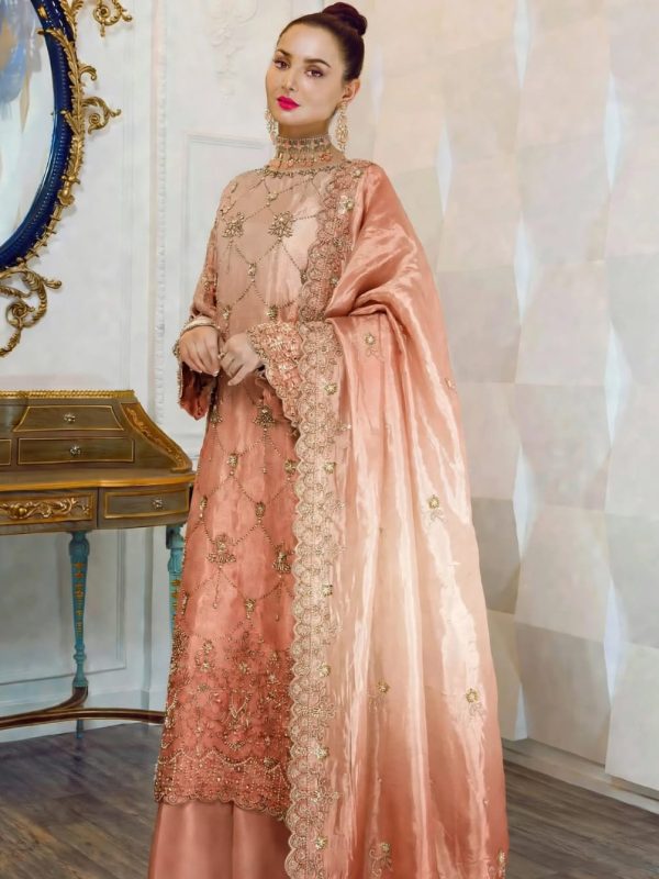 Shrenz Peach Cutdana Silk Formal Collection Replica