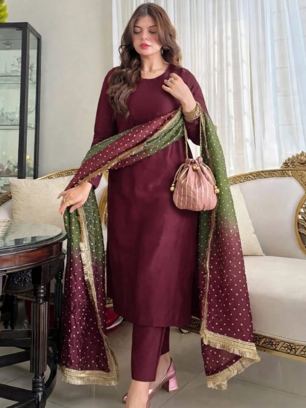 Shrenz Maroon Silk Formal Collection Replica