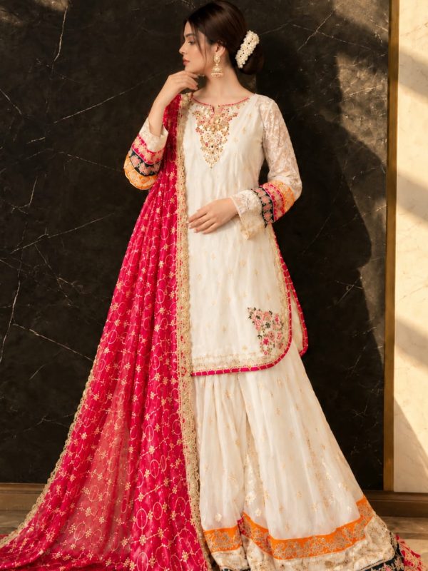 Shrenz White Raw Silk Bridal Collection Replica