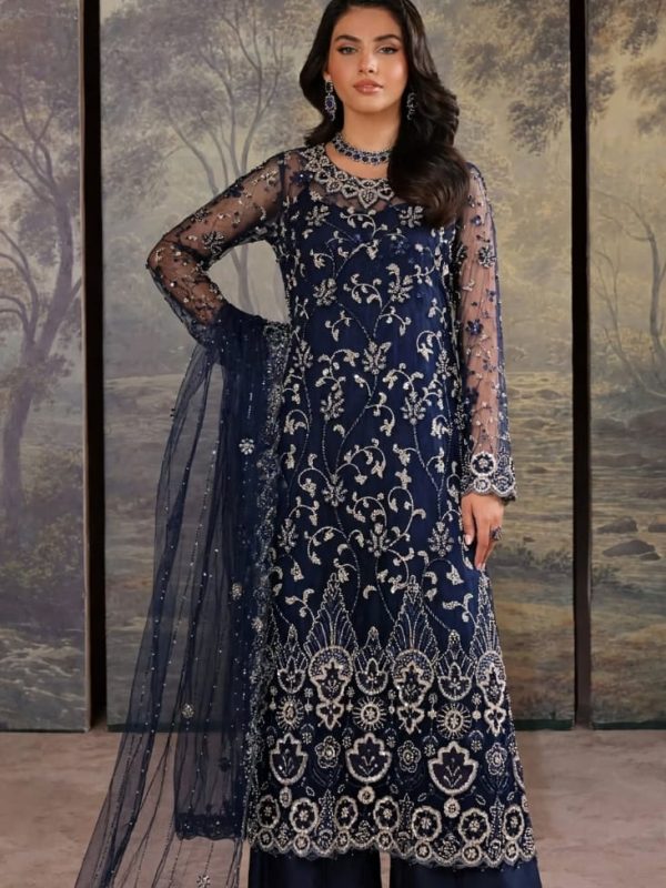 Shrenz Navy Blue Cutdana Net Formal Collection Replica