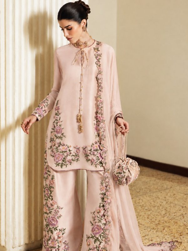 Hussain Rehar Pink Silk Formal Collection Replica
