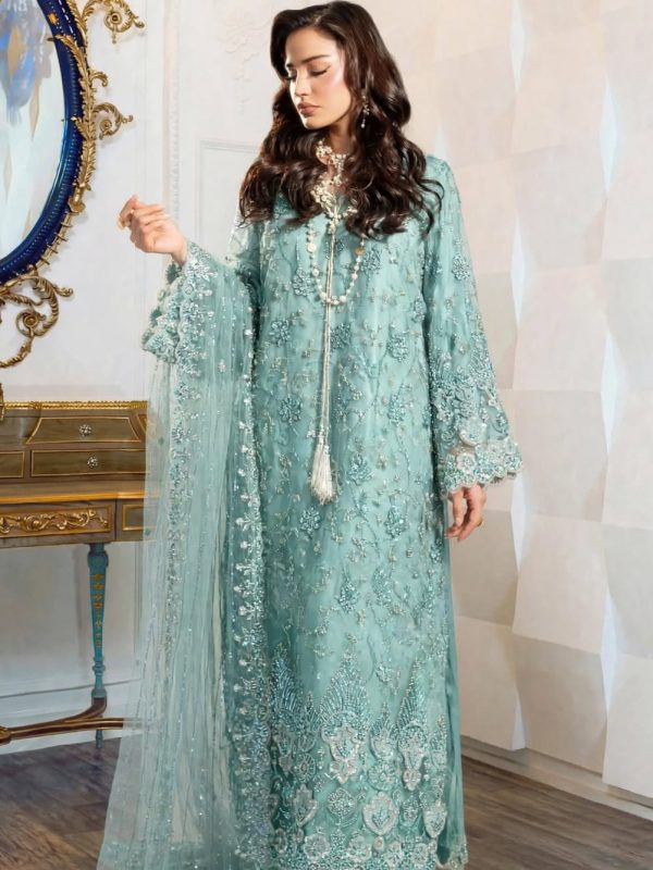 Shrenz Seagreen Soft Net Formal Cutdana Collection Replica