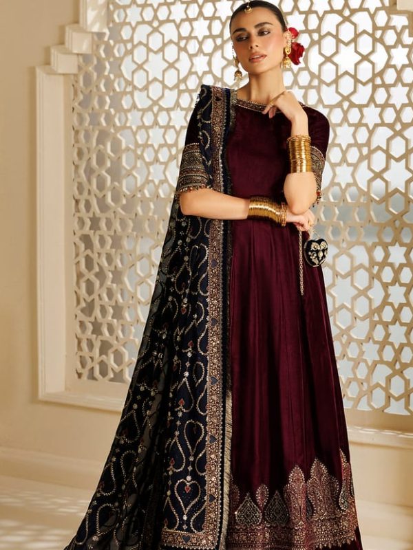 Jazmin Maroon Velvet Winter Collection Maxi Replica