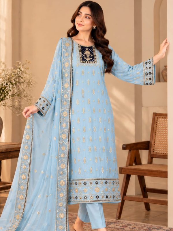Shrenz Sky Blue Sheesha Silk Formal Collection Replica