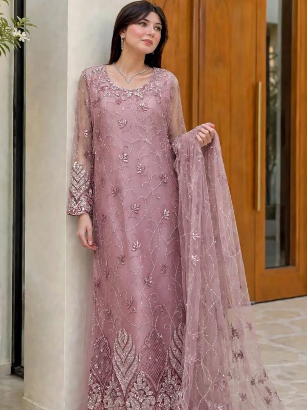 Shrenz Pink Soft Net Formal Cutdana Collection Replica