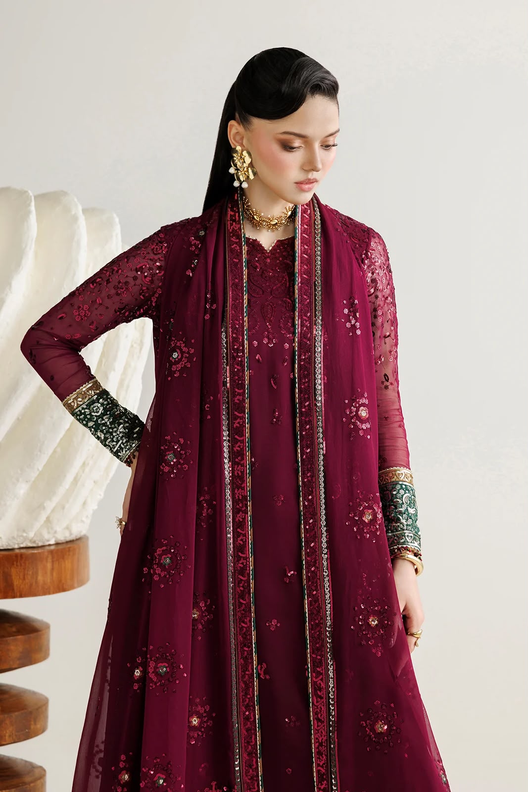 Jazmin Maroon Chiffon Formal Collection Replica - Image 2