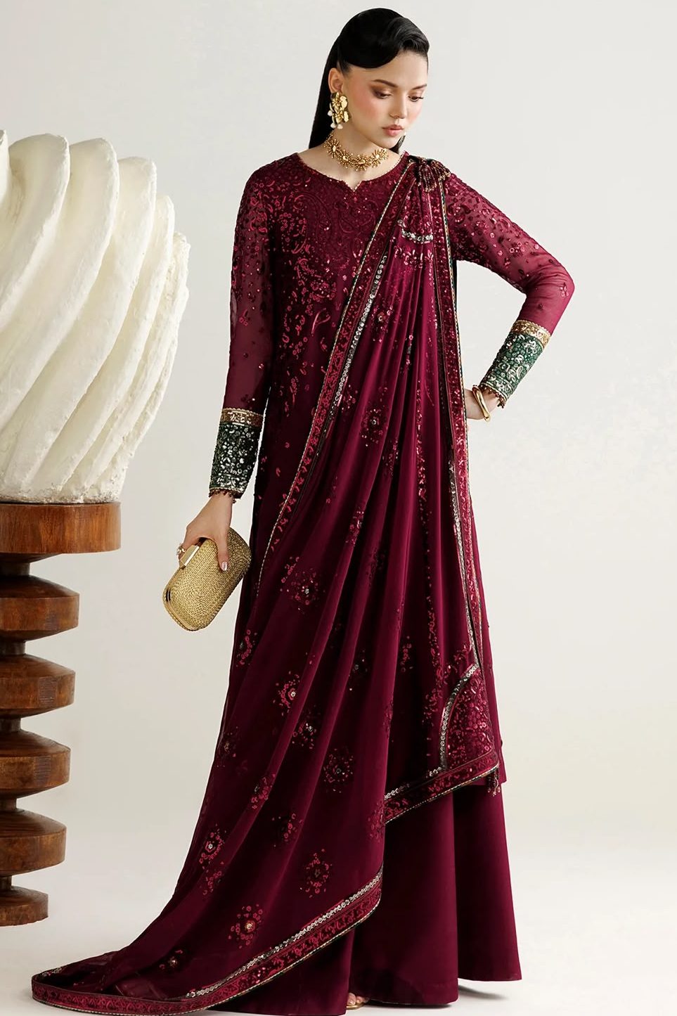 Jazmin Maroon Chiffon Formal Collection Replica