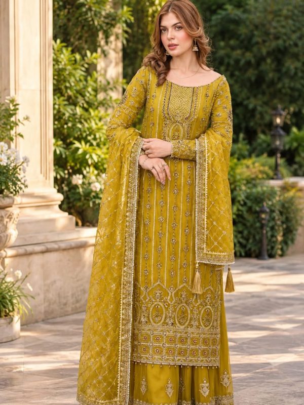 Shrenz Yellow Organza Formal Collection Replica
