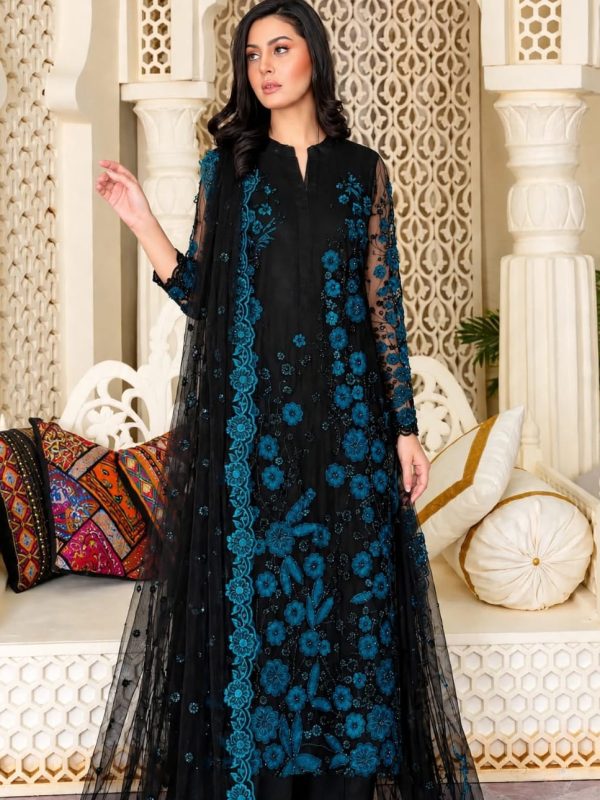 Shrenz Seagreen Soft Net Formal Cutdana Collection Replica
