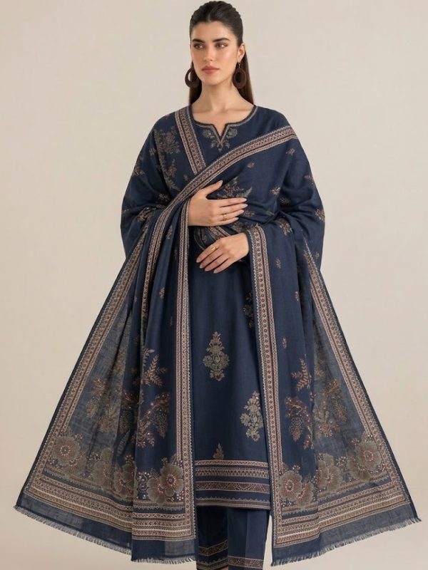 Iznik Blue Winter Collection Khaddar Replica
