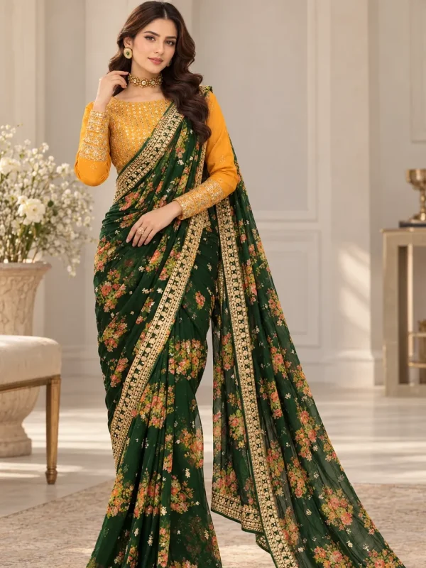 Aneela's Green Chiffon Saree Collection Replica