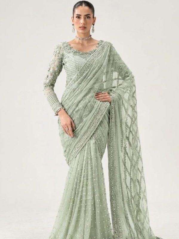 Maria B Mint Chiffon Saree Collection Replica